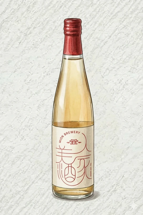 Miin Yakju — Korean Cheongju, Gyeonggi, 15% ABV, 500ml. Sweet rice porridge (ssal-juk), Roasted peanut, Injeolmi with soybean powder, Nuruk tannin astringency