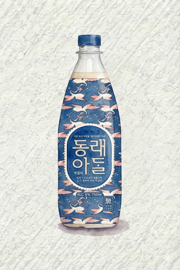 Dongnae Adeul — Korean Makgeolli, Busan, 6% ABV, 750ml. Mochi-sticky, Bready