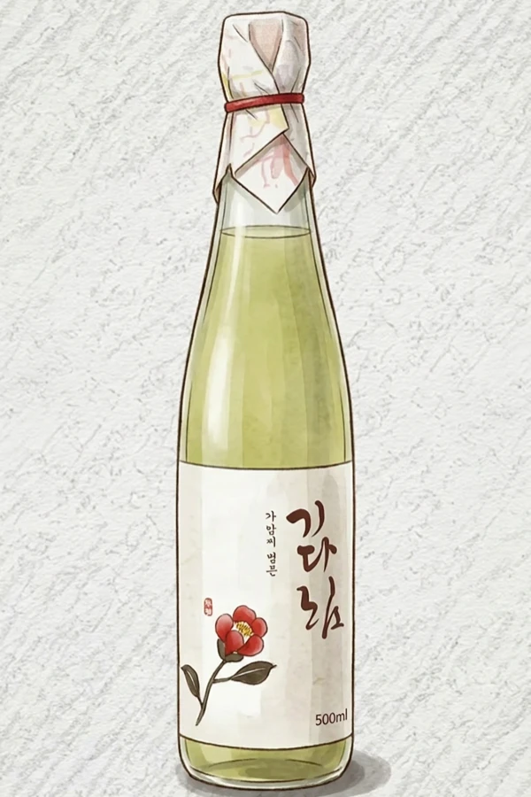 Gidarim Clear Wine — Korean Cheongju, Busan, 15% ABV, 500ml. Toasted sesame, Aged grain, Soy sauce whisper, Umami depth