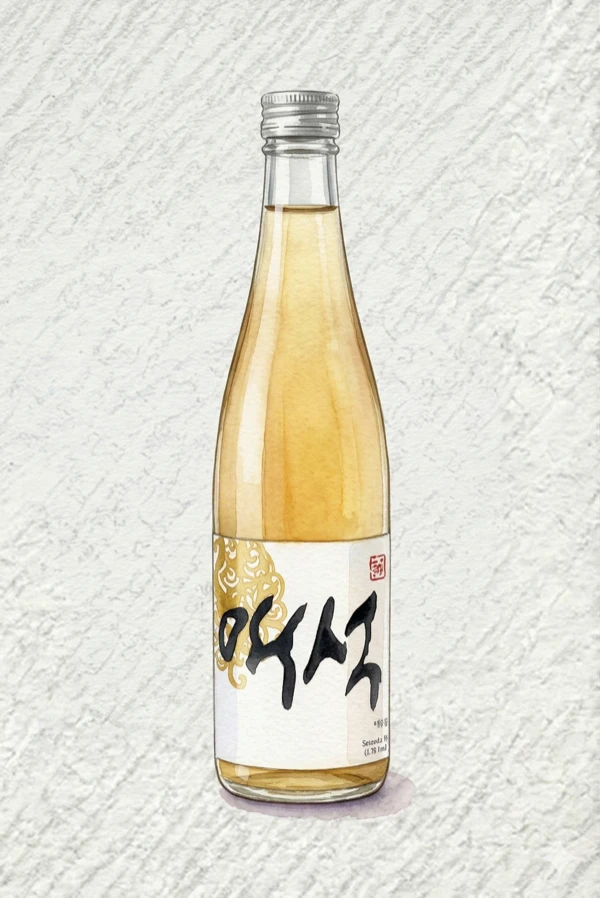 エソク - その他, 江原道（カンウォンド）, 15% ABV, 500ml. 焙煎大麦, ドライハーブ, サテンのような質感, 樹脂的な余韻