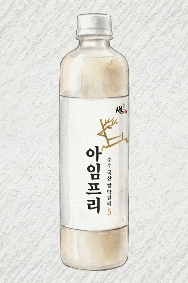 I'm Free - Korean Makgeolli, Gyeonggi, 9% ABV, 500ml. Clean mineral-floral aroma, Steamed rice clarity, Medium-full creamy body, Gently building sweetness, Slightly nutty balanced finish