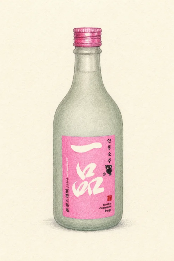 Andong Soju Ilpum 17do - Korean Soju, Gyeongsangbuk, 17% ABV, 350ml. Clean, Smooth