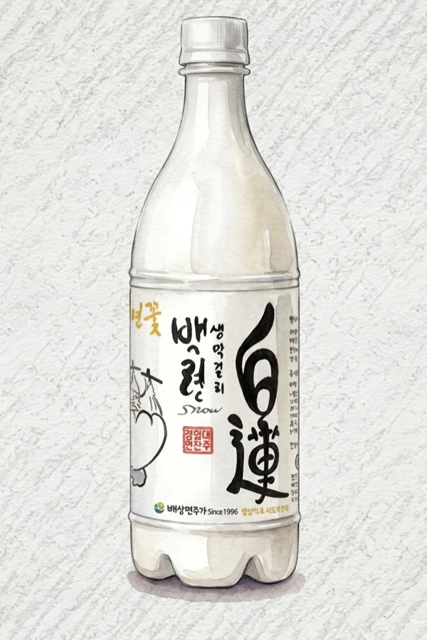 Baekryeon Fresh Makgeolli Snow (seunou) - Korean Makgeolli, Chungcheongnam, 6% ABV, 750ml. Lotus leaf green elegance, Rice flour petal softness, Herbaceous mid-palate lift, Green tea whisper finish