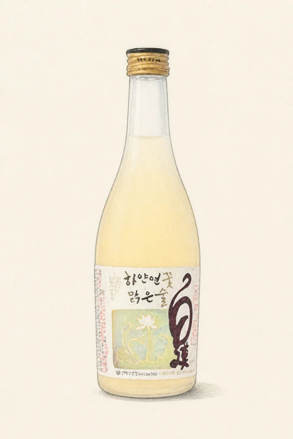 White Lotus Clear Makgeolli - Korean Makgeolli, Chungcheongnam, 12% ABV, 375ml. Creamy, Sweet