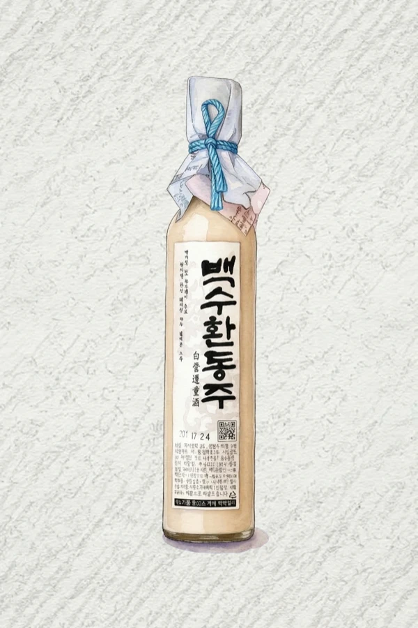 Baeksuhwan Dongju - Korean Makgeolli, Gyeonggi, 12% ABV, 375ml. Creamy, Sweet