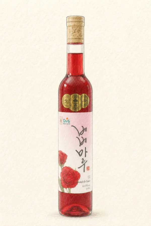 Bebemaru Campbell Rose Sweet - Korean Fruit Wine, Chungcheongbuk, 10% ABV, 375ml. Fruity, Sweet