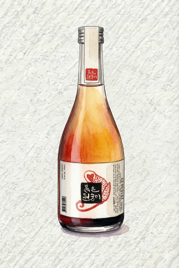 Red Monkey - Korean Makgeolli, Gyeonggi, 10.8% ABV, 375ml. Hongguk red yeast savory, Aged rice dried red fruit, Blue-cheese faint funk, Dense warm lingering finish