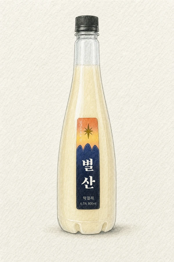 Byeolsan Makgeolli - Korean Makgeolli, Gyeonggi, 6.5% ABV, 800ml. Polished rice, Vanilla hint
