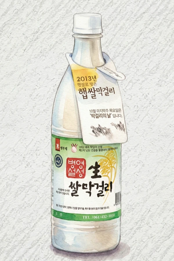ビョンヨンソルソン 生 マッコリ - マッコリ, 全羅南道（チョンナム）, 6% ABV, 750ml. 生きた発酵, vibrant