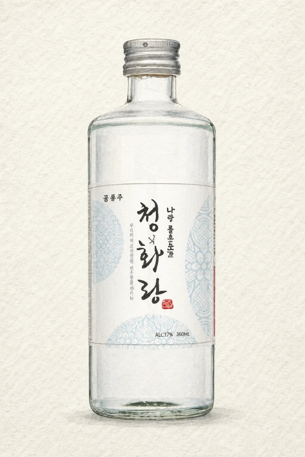 Chamjuga Cheonghwarang - Korean Soju, Jeonbuk, 17% ABV, 360ml. Clean, Smooth