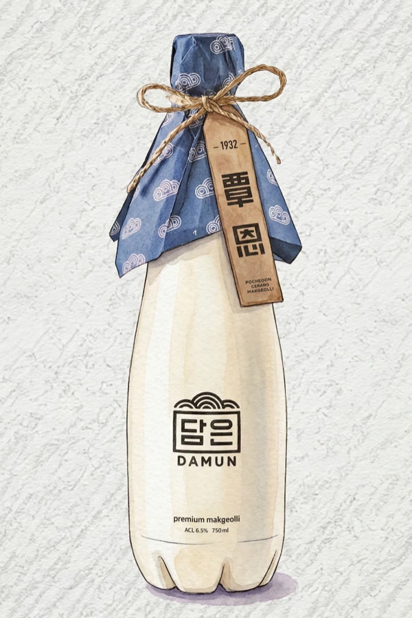 담은 - 기타, 경기, 6.5% ABV, 750ml. 깔끔한 쌀 전분과 하얀 꽃향, 신선한 반죽의 뉘앙스, 정제된 균형잡힌 곡물 단맛, 고소함 쪽으로 기운 매끄러운 질감, 피니시에 맴도는 옅은 미네랄리티