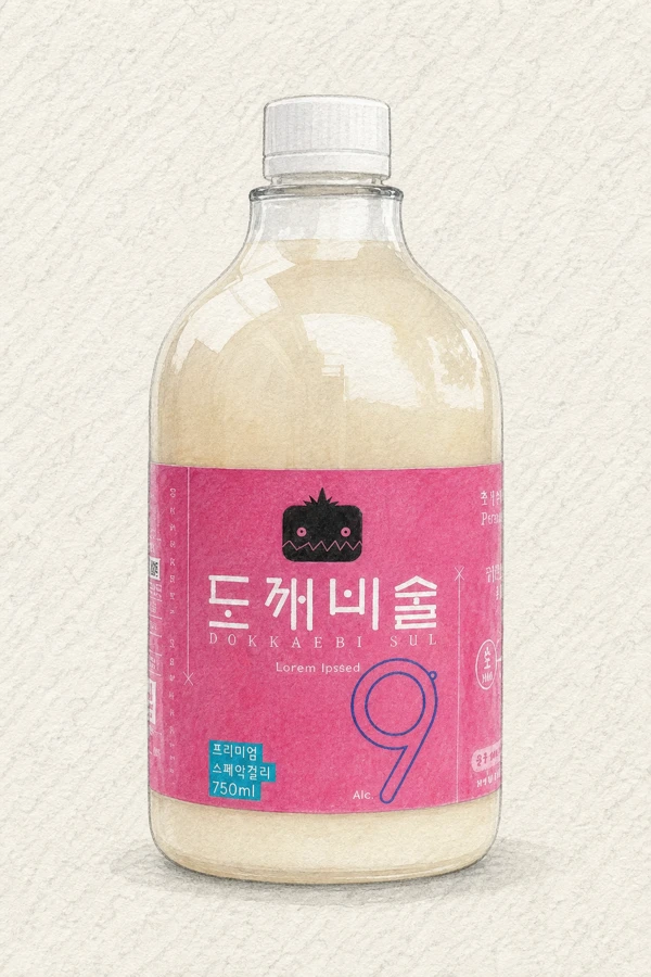 Goblin Liquor 9 - Korean Traditional Drink, Chungcheongbuk, 9% ABV, 750ml. Toasted grain intensity, Ripe melon hint, Viscous medium body, Roasted-barley dry finish, Subtle lactic tang