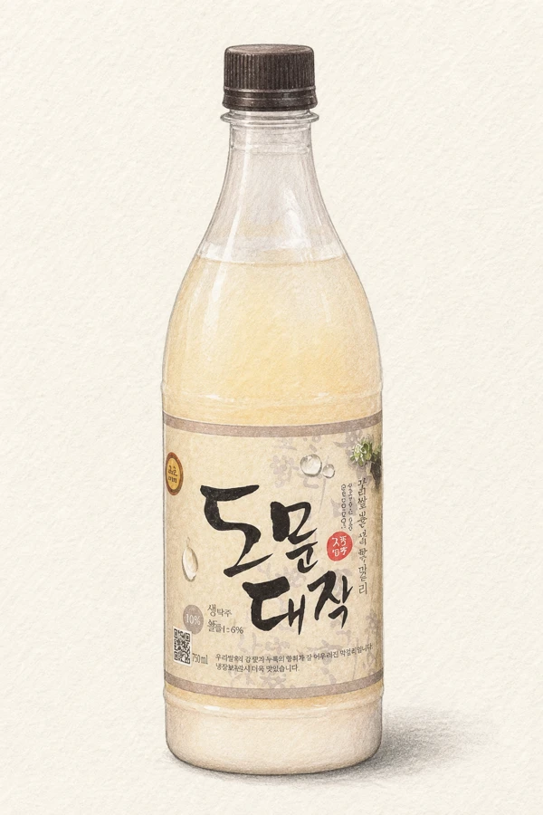 Domundaejak Fresh Makgeolli - Korean Makgeolli, Gangwon, 10% ABV, 750ml. Coastal gaetbangpung herb, Sea-salt maritime breeze, Celery-like green umami, Extended herbal finish