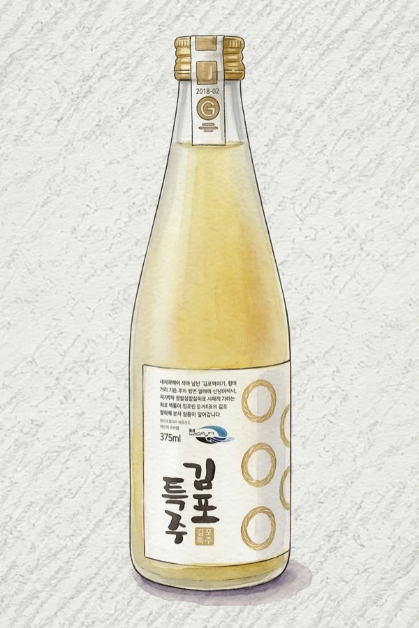 Gimpo Teukju - Korean Traditional Drink, Gyeonggi, 15% ABV, 375ml. Clean rice, Faint vanilla extract, FOS prebiotic sweetness, Tidy short finish