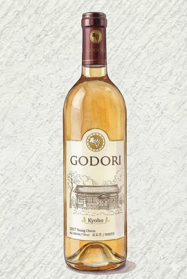 ゴドリ・ホワイトワイン・ドライ - 果実酒, 慶尚北道（キョンブク）, 10.5% ABV, 750ml. フルーティ, 甘い