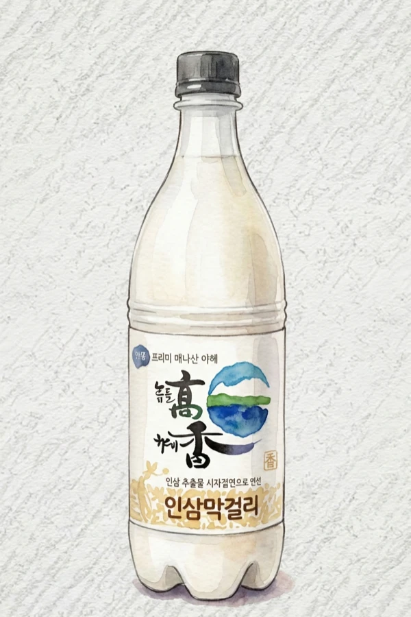 故郷 高麗人参 マッコリ - マッコリ, 仁川（インチョン）, 6% ABV, 750ml. 高麗人参の土の香り, 根菜の甘苦い深み, 温かく残る余韻, 米が和らげた親しみやすさ