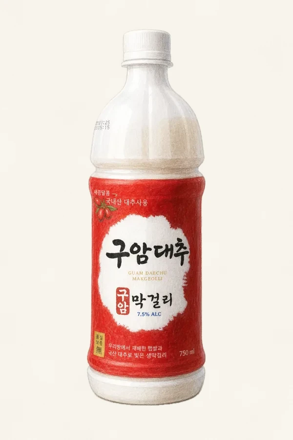 구암대추막걸리 - 막걸리, 경북, 6% ABV, 1000ml. 대추, 흑설탕의 따스함, 가을의 정취, 부드러운 쌀의 중심부