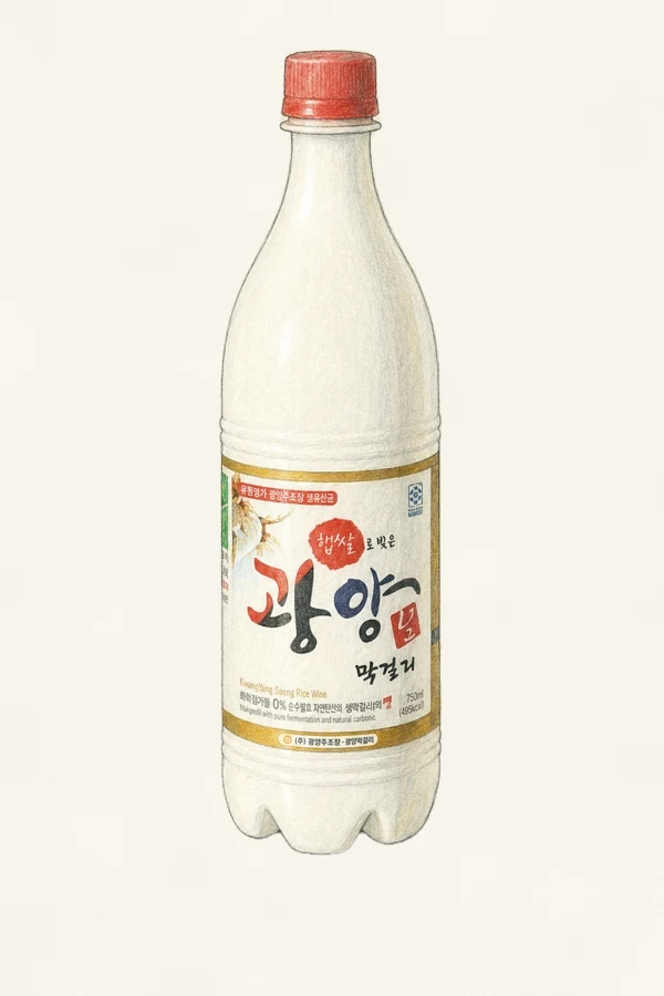 光陽(クァンヤン) 生マッコリ - マッコリ, 全羅南道（チョンナム）, 5% ABV, 750ml. まろやか, クリーン