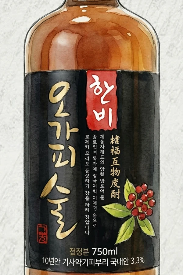 ハンビ五加皮酒 - 伝統焼酎（ソジュ）, 忠清北道（チュンブク）, 35% ABV, 375ml. クリーン, まろやか