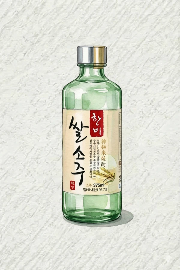 한비 쌀소주 - 소주, 충북, 40% ABV, 375ml. 깔끔한, 부드러운