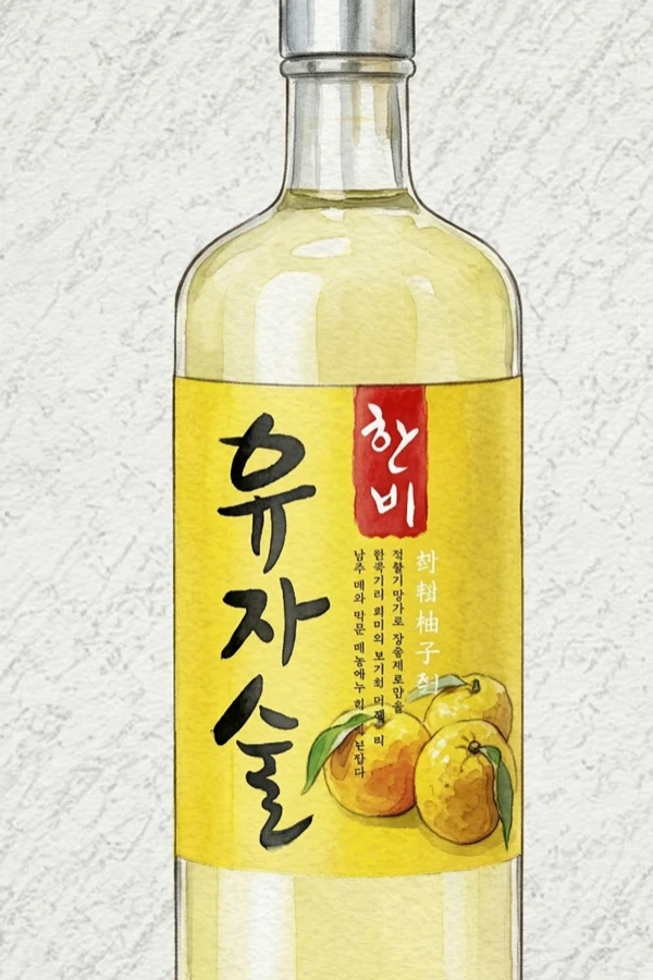 한비 유자술 - 청주, 충북, 35% ABV, 750ml. 깔끔한, 부드러운