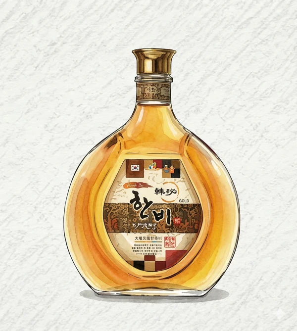 한비오가피술골드 - 소주, 충북, 35% ABV, 500ml. 깔끔한, 부드러운