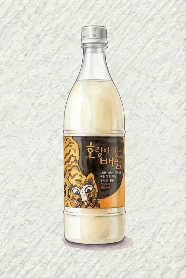 호랑이배꼽 - 막걸리, 경기, 6.5% ABV, 350ml. 볶은 쌀겨 고소함, 은은한 팝콘 같은 곡물향, 현미의 씹히는 질감, 밀기울 향이 맴도는 부드러운 피니시