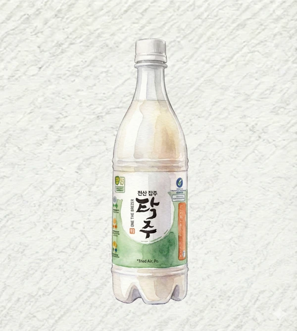 입장탁주 - 막걸리, 충남, 7% ABV, 750ml. 따뜻한 중반 풍미, 길게 이어지는 곡물의 여운, 부드럽고 크리미한 질감, 은은한 효모 온기