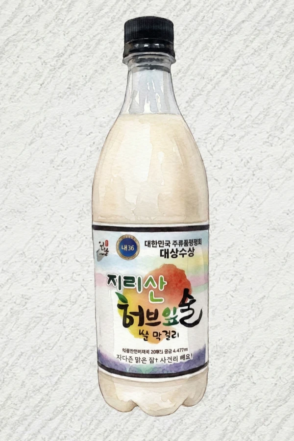 智異山(チリサン) ハーブイプスル 米マッコリ - マッコリ, 全羅北道（チョンブク）, 6% ABV, 750ml. ハーバル, 樟脳とローズマリー