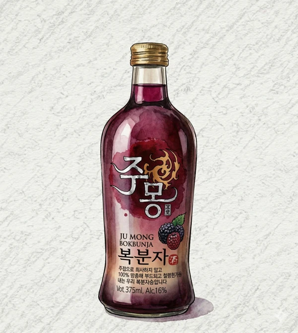 주몽복분자주 - 과실주, 전북, 16% ABV, 375ml. 과일향, 달콤한
