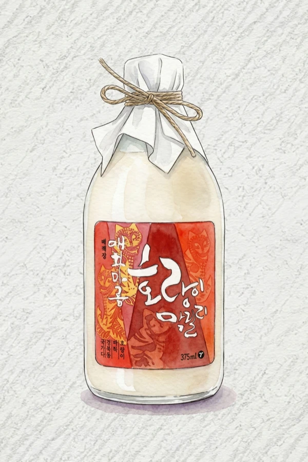 梅花藻 虎 マッコリ - マッコリ, 京畿道（キョンギド）, 7% ABV, 375ml. 柔らかな米と酵母の花の香り, 練乳の明るい甘み, すっきりした穀物の後味, 軽やかなミディアムボディ