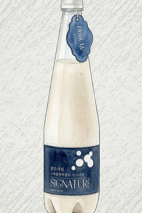 マルグンネイル・スパークリング・マッコリ Signature - マッコリ, 慶尚南道（キョンナム）, 6% ABV, 970ml. クリーミー, 甘い
