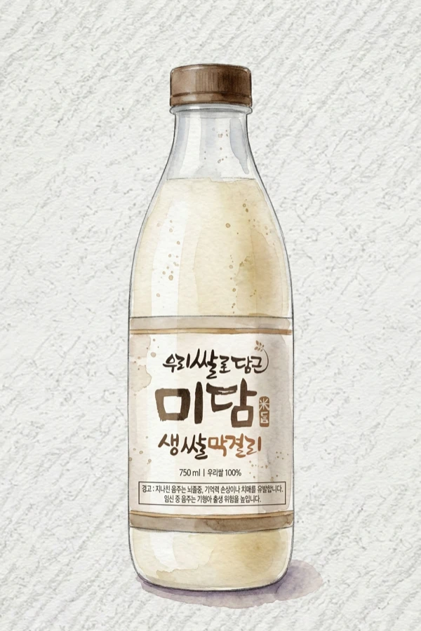 美談 - マッコリ, 忠清南道（チュンナム）, 6% ABV, 750ml. スンニュン（おこげ湯）, シルキーな穀物感, ドライな酵母のかすかな香り, 純粋な表現