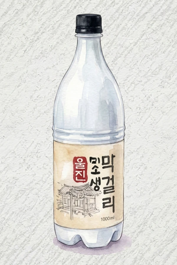 微笑 生マッコリ - マッコリ, 慶尚北道（キョンブク）, 7% ABV, 750ml. クリーンで日常的な米の風味, 穏やかなヌルクの素朴さ, 柔らかく親しみやすい甘さ, 口の中をリセットする短い余韻