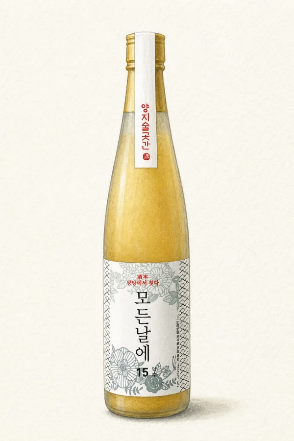 Every Day - Korean Cheongju, Gangwon, 15% ABV, 500ml. Warm grain, Biscuity wheat nuruk, Floral yeast, Dry bitter finish
