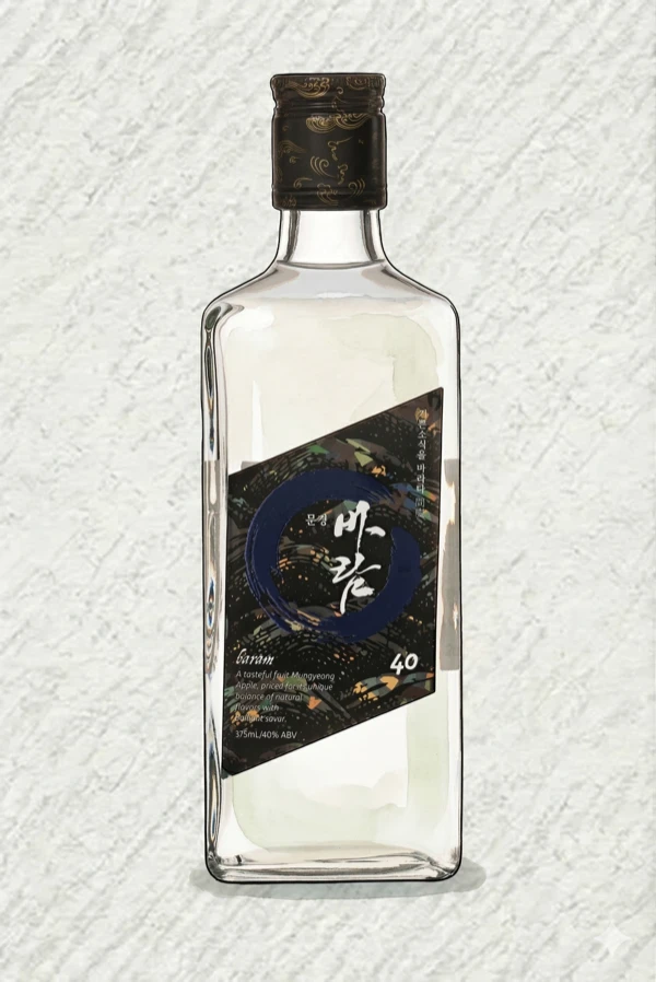 Mungyeong Baram Baekja 40 - Korean Soju, Gyeongsangbuk, 40% ABV, 750ml. Clean, Smooth