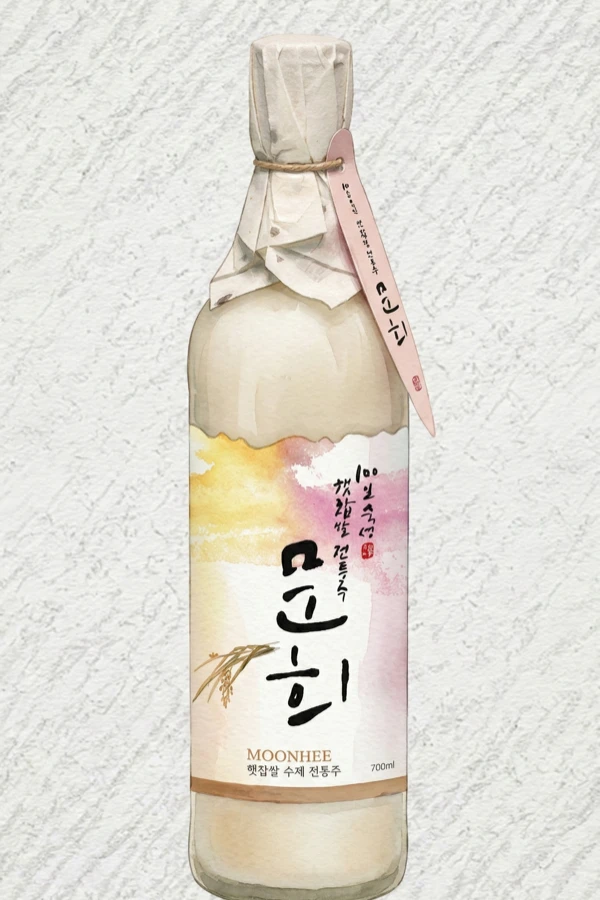 문희 탁주 - 막걸리, 경북, 13% ABV, 700ml. 누룽지, 말린 살구, 사워도우, 따뜻한 곡물향