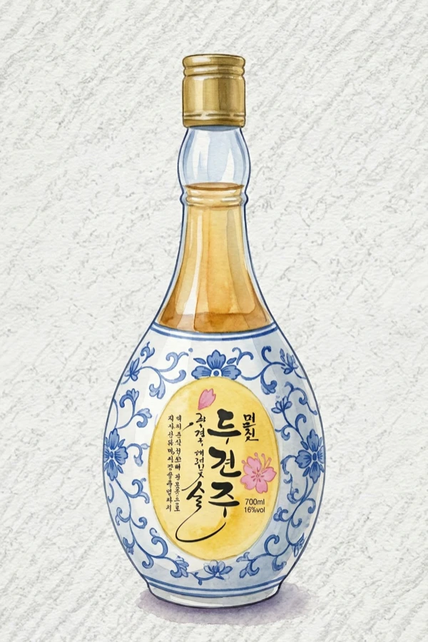 Myeoncheon Dugyeonju 700 - Korean Traditional Drink, Chungcheongnam, 18% ABV, 700ml. Azalea blossom, Powdery fragrance, Berry-adjacent tartness, Syrupy body, Petal dryness