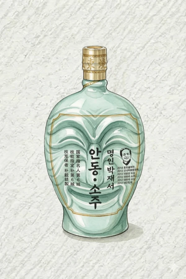 名人 安東(アンドン)焼酎 両班(ヤンバン)タル - 伝統焼酎（ソジュ）, 慶尚北道（キョンブク）, 45% ABV, 800ml. クリーン, まろやか