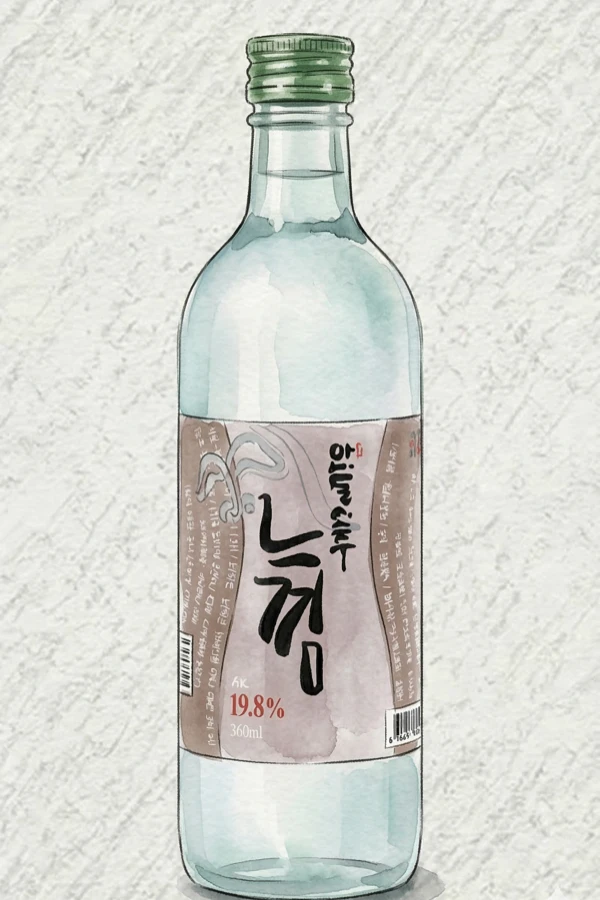 ヌッキム 19.8 - 伝統焼酎（ソジュ）, 慶尚北道（キョンブク）, 19.8% ABV, 360ml. クリーン, まろやか