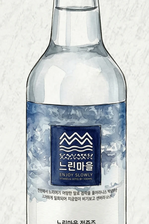 느린마을 증류주 - 소주, 경기, 16.9% ABV, 360ml. 깔끔한, 부드러운