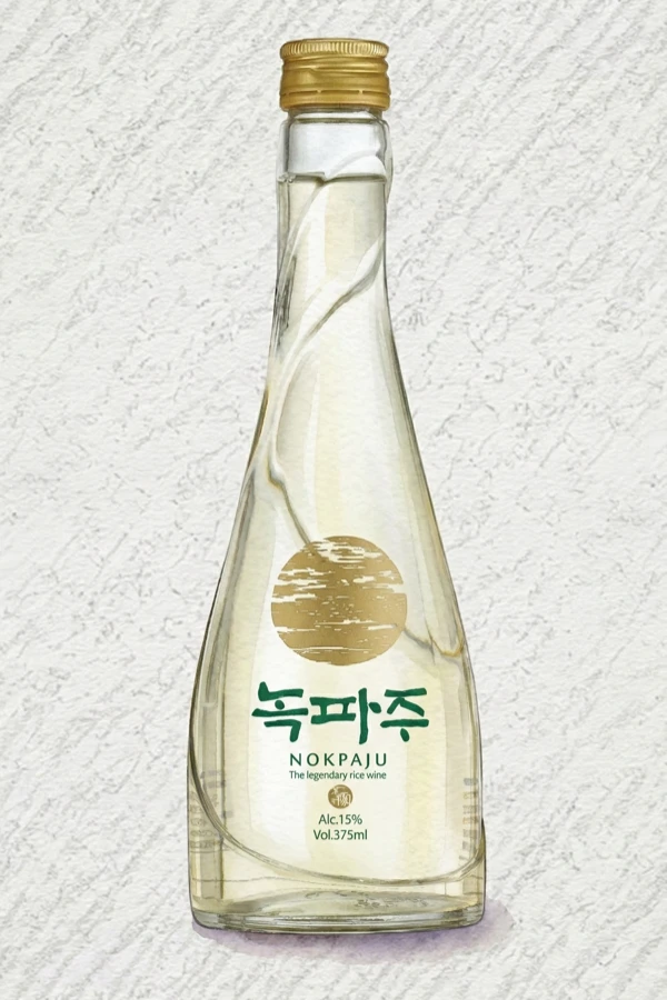 Nokpaju - Korean Traditional Drink, Gyeongsangnam, 15% ABV, 375ml. Roasted grain, Dried persimmon, Plush chew, Gentle tannin