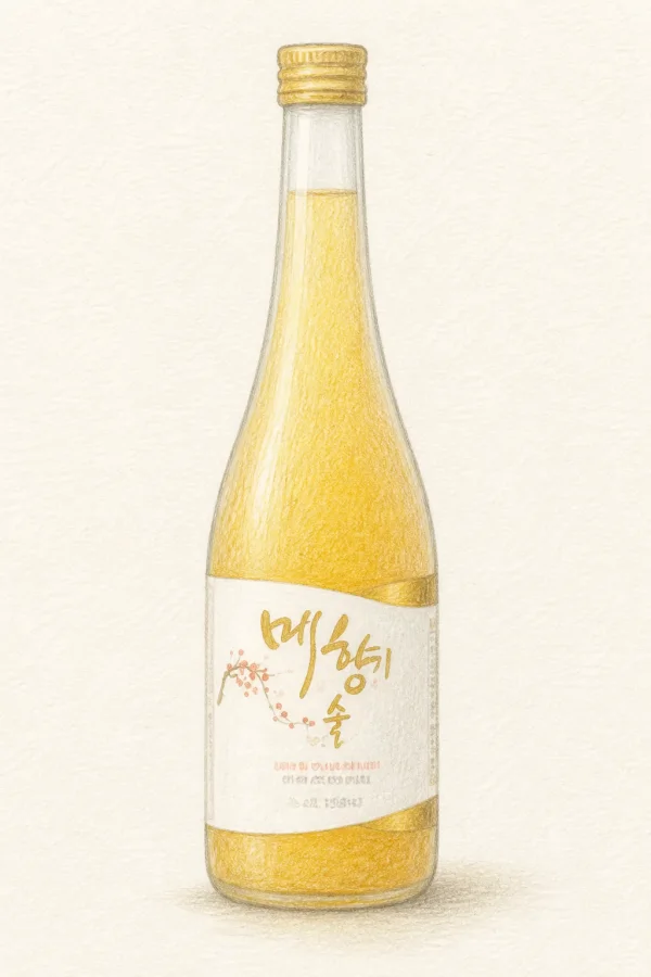 Plum Fragrance Makgeolli - Korean Makgeolli, Chungcheongbuk, 14% ABV, 500ml. Ripe plum, Almond undertone, Thick cream, Rice pudding finish