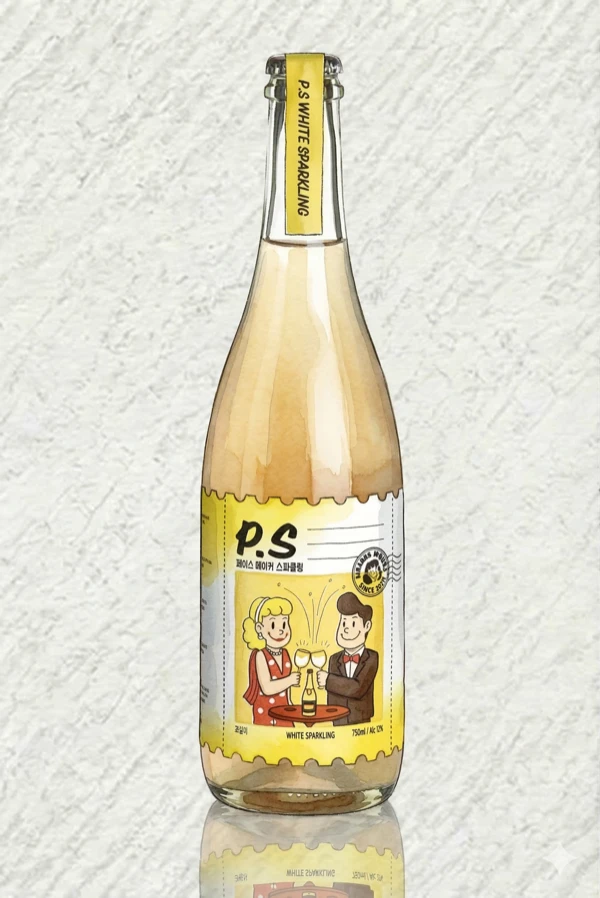 P.S ホワイト スパークリング - 果実酒, 忠清北道（チュンブク）, 5% ABV, 750ml. フルーティ, 甘い