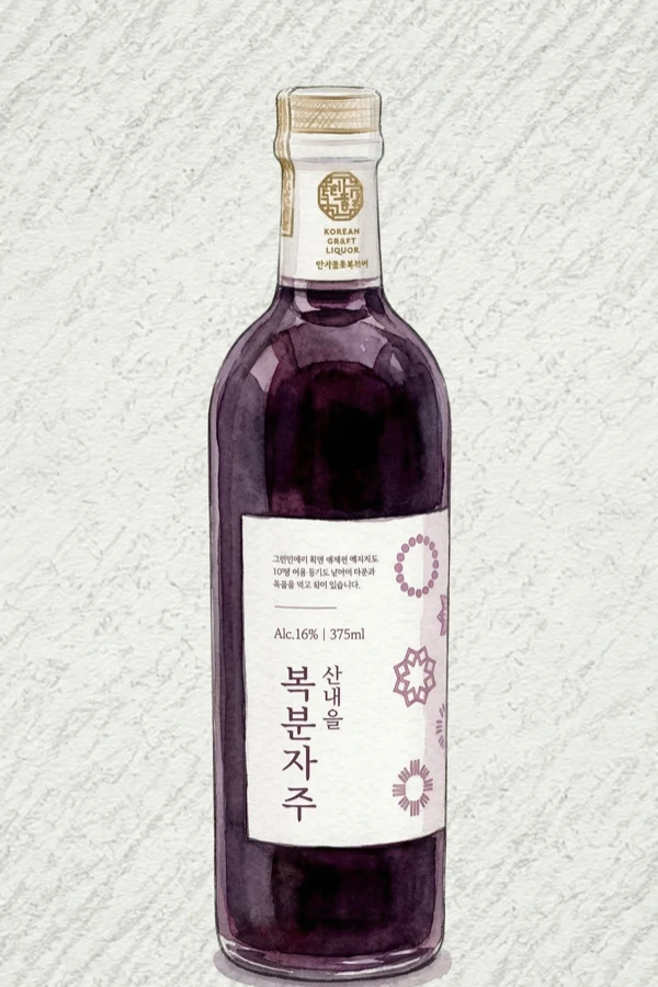 산내울 복분자주 - 과실주, 경남, 16% ABV, 750ml. 과일향, 달콤한