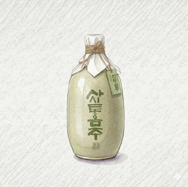Sasitongeumju - Korean Traditional Drink, Gangwon, 18% ABV, 550ml. Bread dough, Dried apricot, Toasted walnut, Gritty grain texture