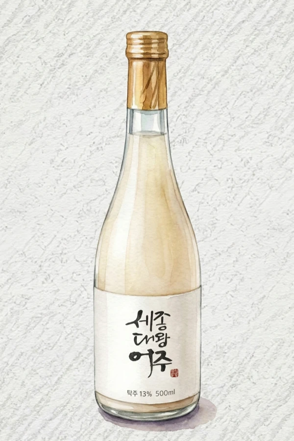 세종대왕어주 탁주 - 막걸리, 충북, 13% ABV, 500ml. 농축된, 미네랄