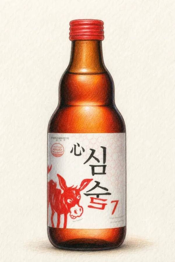 Simsul 7 - Korean Fruit Wine, Gyeonggi, 7% ABV, 330ml. Melon soda, Wine cooler lightness, Soft lactic tang, Effervescent body