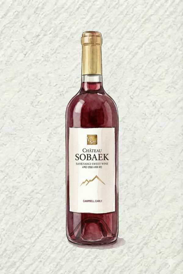 ソベクサン(シャトーソベク) スイート・赤ワイン - 果実酒, 慶尚北道（キョンブク）, 12% ABV, 750ml. フルーティ, 甘い