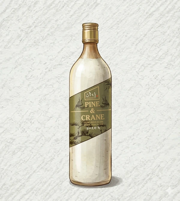 소나무와 학 - 청주, 충북, 43% ABV, 700ml. 깔끔한, 부드러운